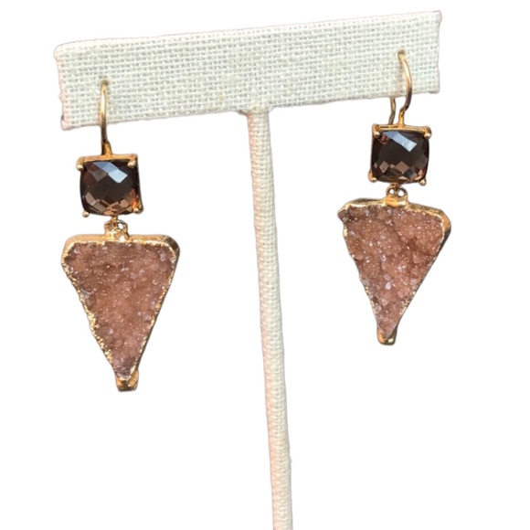Smokey Quartz and Druzy gold plated wire back Earrings - Picture 8 of 11